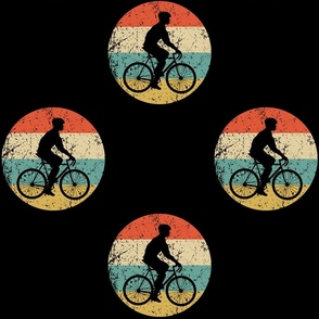 Cycling Cyclist Riding Bike Silhouette Retro Sports Repeating Pattern Black