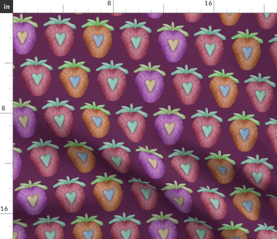 Colorful Sliced Strawberries on Red Large Scale