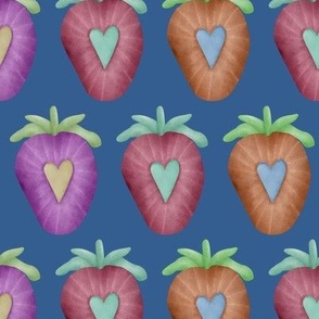 Colorful Sliced Strawberries on Blue Large Scale