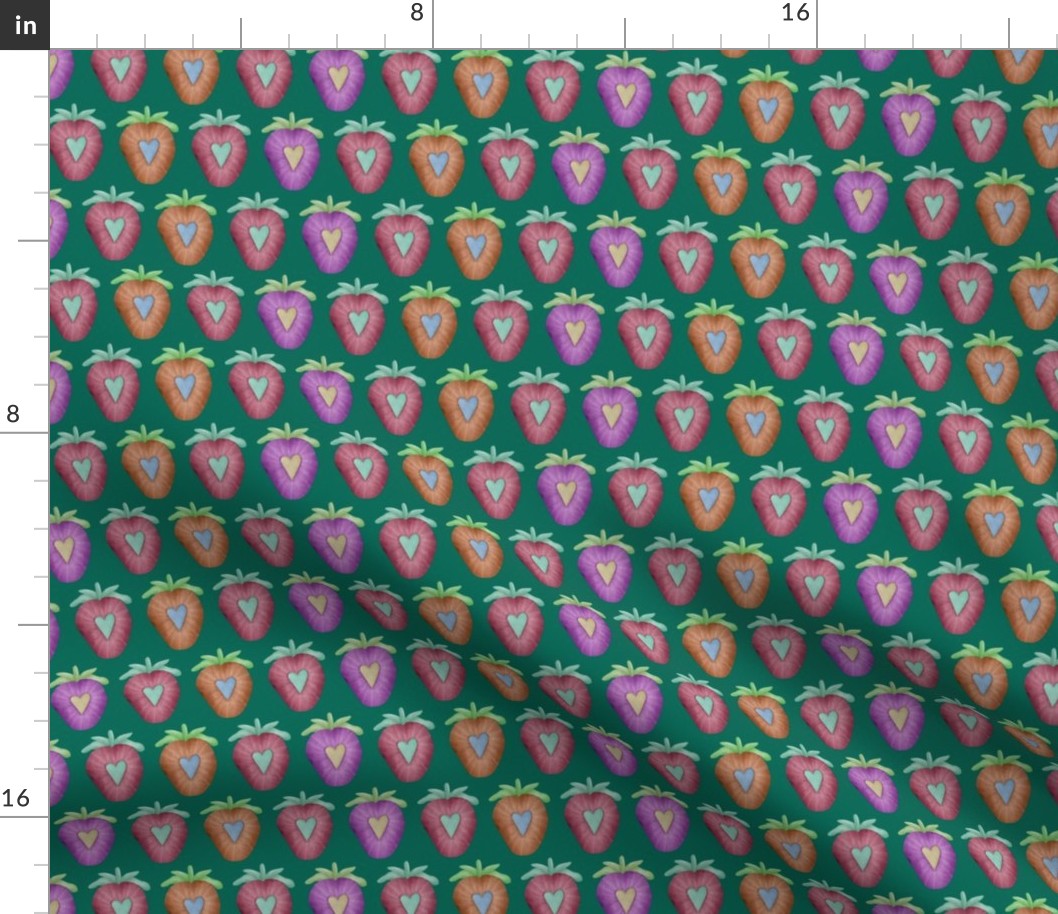 Colorful Sliced Strawberries on Green Small Scale