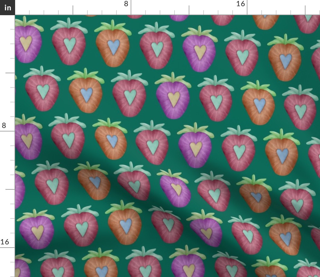 Colorful Sliced Strawberries on Green Large Scale