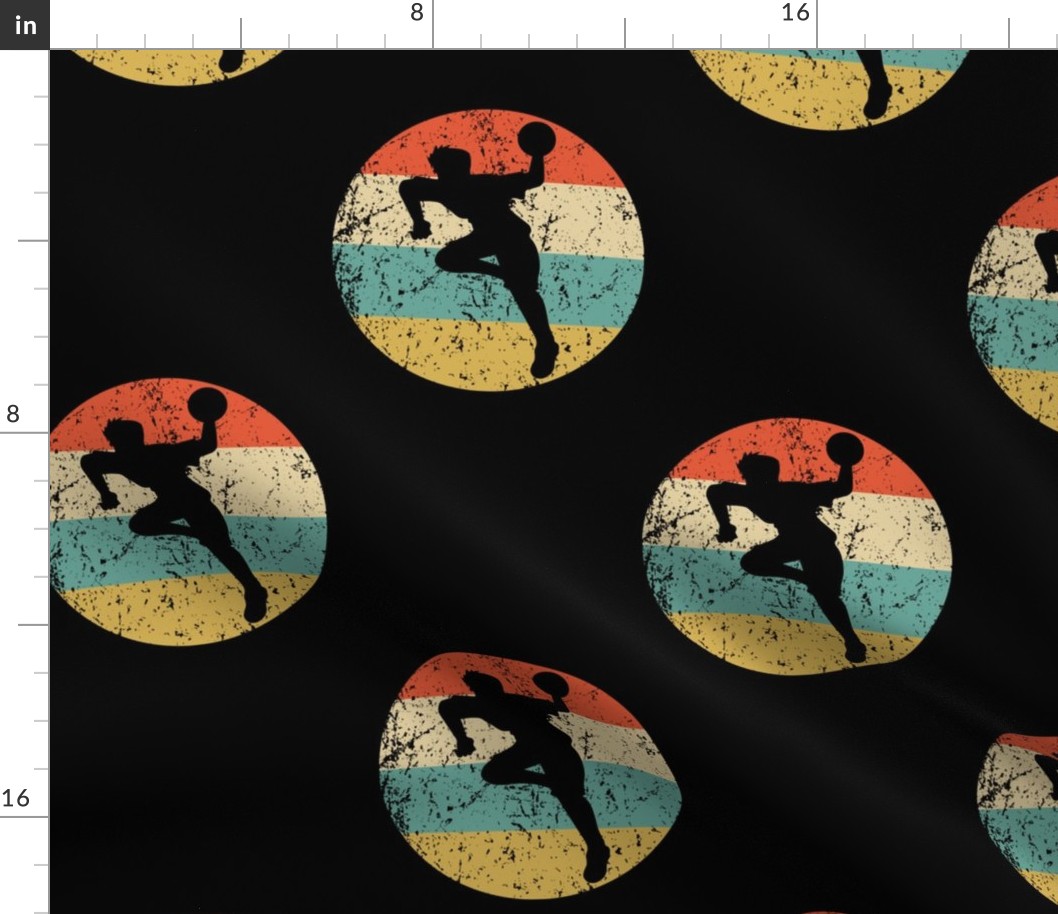 Dodgeball Handball Player Silhouette Retro Sports Repeating Pattern Black