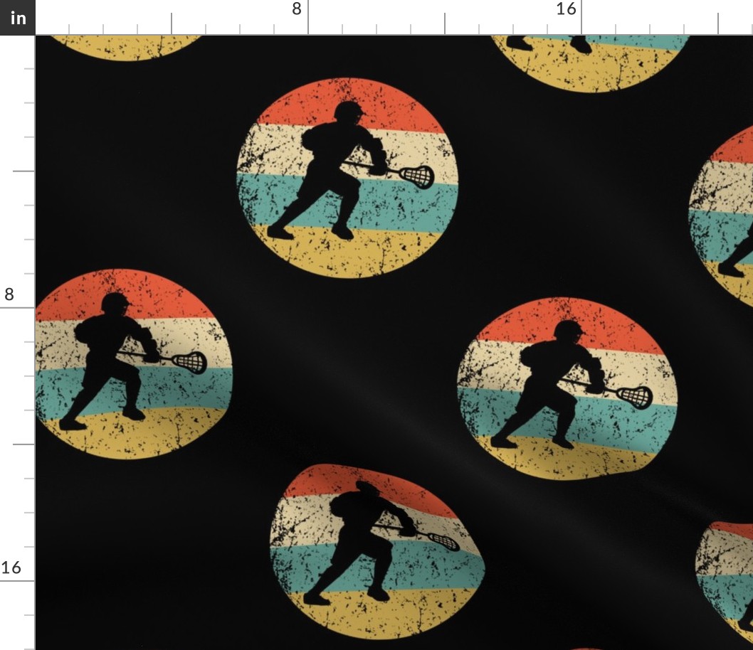 Lacrosse Player Silhouette Retro Sports Repeating Pattern Black