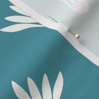 Minimalist Match: Scattered, Non-directional White Shuttlecocks on Teal Background