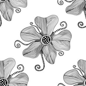 24” Monochrome Topography Flower Tangle Polka Dot - Large