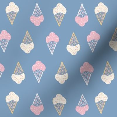 Cute ice Cream Cones  -blue, cream, pink | ditsy scale | SKU2404141384 | 6 in