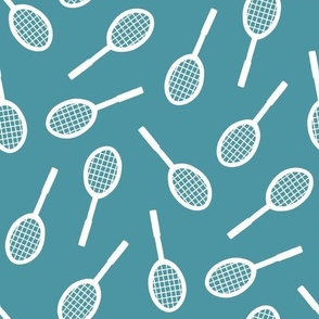 Sports Court Blender: White Badminton  Racquets on a Teal Background