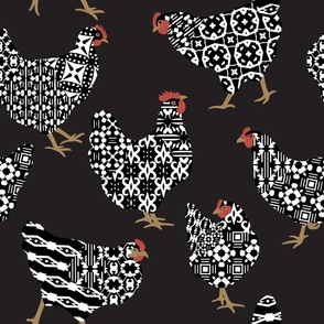 Fancy hens black, white, red