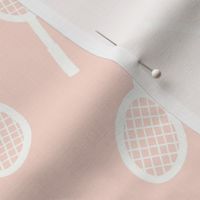 Sports Court Blender: White Badminton  Racquets on a Pale Pink Background