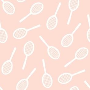 Sports Court Blender: White Badminton  Racquets on a Pale Pink Background