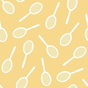 Sports Court Blender: White Badminton  Racquets on a Yellow Background