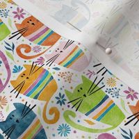 cat - percy cat micro - funny watercolor cats and flowers - cute colorful cat fabric and wallpaper