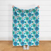 Oragne One - Scandinavian style blue florals on white background  - large scale