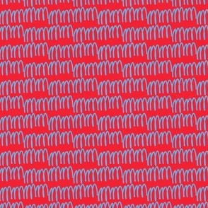quirky blue design on red background