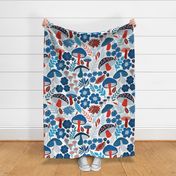 (big) Mushrooms and florals blue red and white 