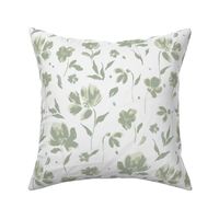 (L) Painted Wildflowers | Soft Apple Green and White | Large Scale