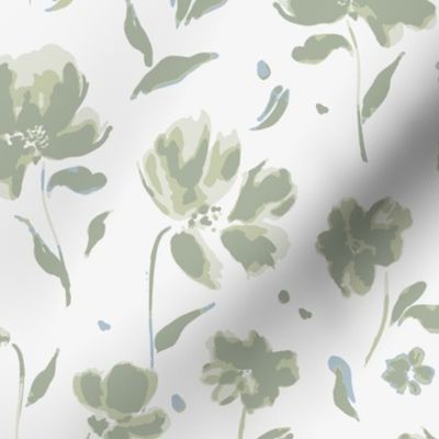 (L) Painted Wildflowers | Soft Apple Green and White | Large Scale