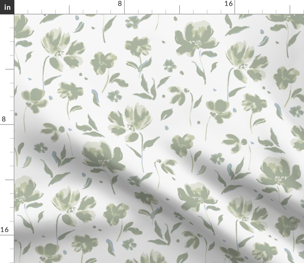 (L) Painted Wildflowers | Soft Apple Green and White | Large Scale