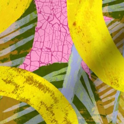 Tropical Fruit Bananas and Leaves: Candy Pink