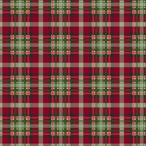 Natural Christmas Stripe into Plaid - Evergreen, Laurel Green, Cranberry Red, Christmas Pink, Saffron