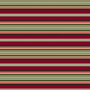 Natural Christmas Stripe - Evergreen, Laurel Green, Cranberry Red, Christmas Pink, Saffron