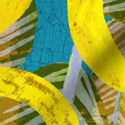 Tropical Fruit Bananas and Leaves: Aqua 
