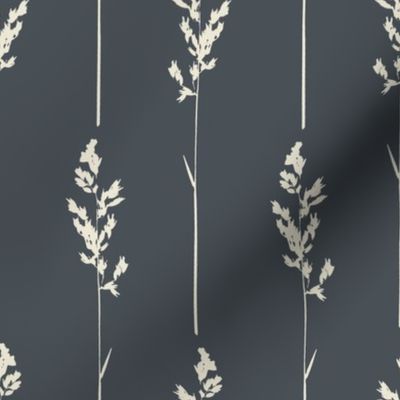 Large Rustic Dried Foliage Stripe Design Dark Charcoal and Cream