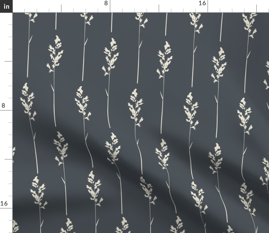 Large Rustic Dried Foliage Stripe Design Dark Charcoal and Cream