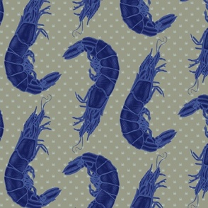 Crustaceans Galore -  Navy Blue on Lichen Green