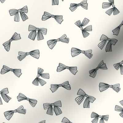 Striped Bows - medium scale - Navy Blue on Ivory White