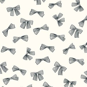 Striped Bows - medium scale - Navy Blue on Ivory White