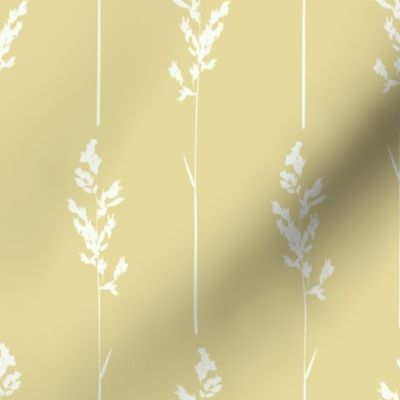 Large Rustic Dried Foliage Stripe Design Flax Yellow and Off White