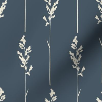 Large Rustic Dried Foliage Stripe Design Dark Navy and Cream