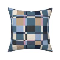 Modernist Painted Plaid_24x24_deep navy blue, chambray, khaki, lilac