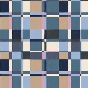 Modernist Painted Plaid 24x24 deep navy blue, chambray, khaki, lilac