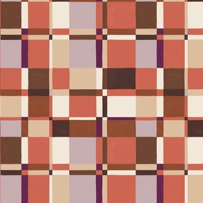 Modernist Painted Plaid_24x24_red and ginger spice neutral