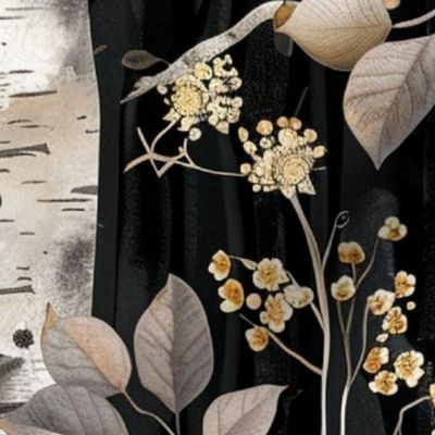 floral birch black bg