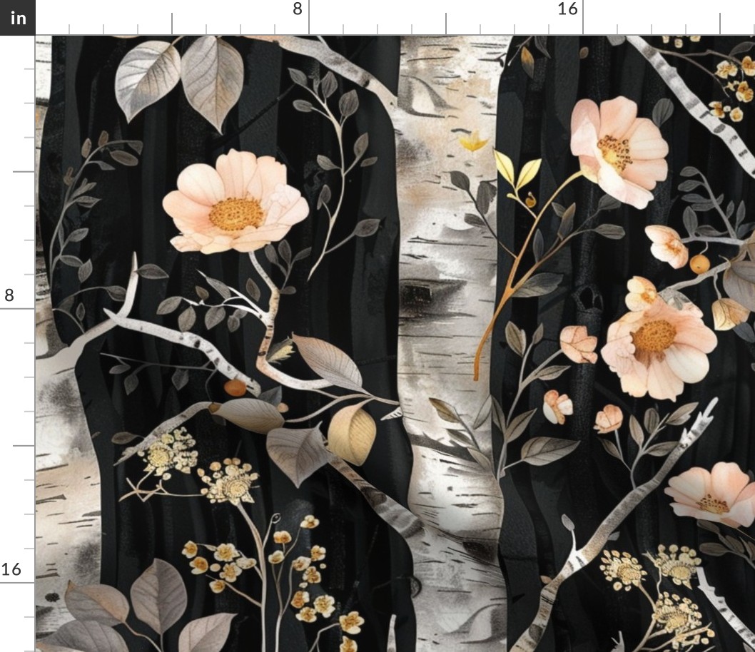 floral birch black bg