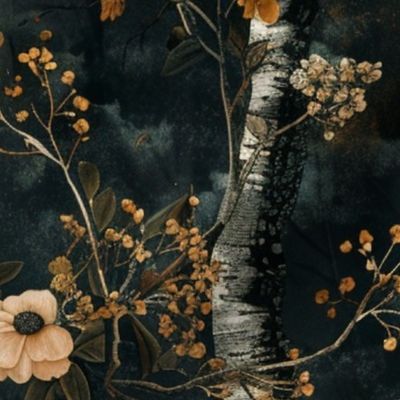 floral birch distressed background 