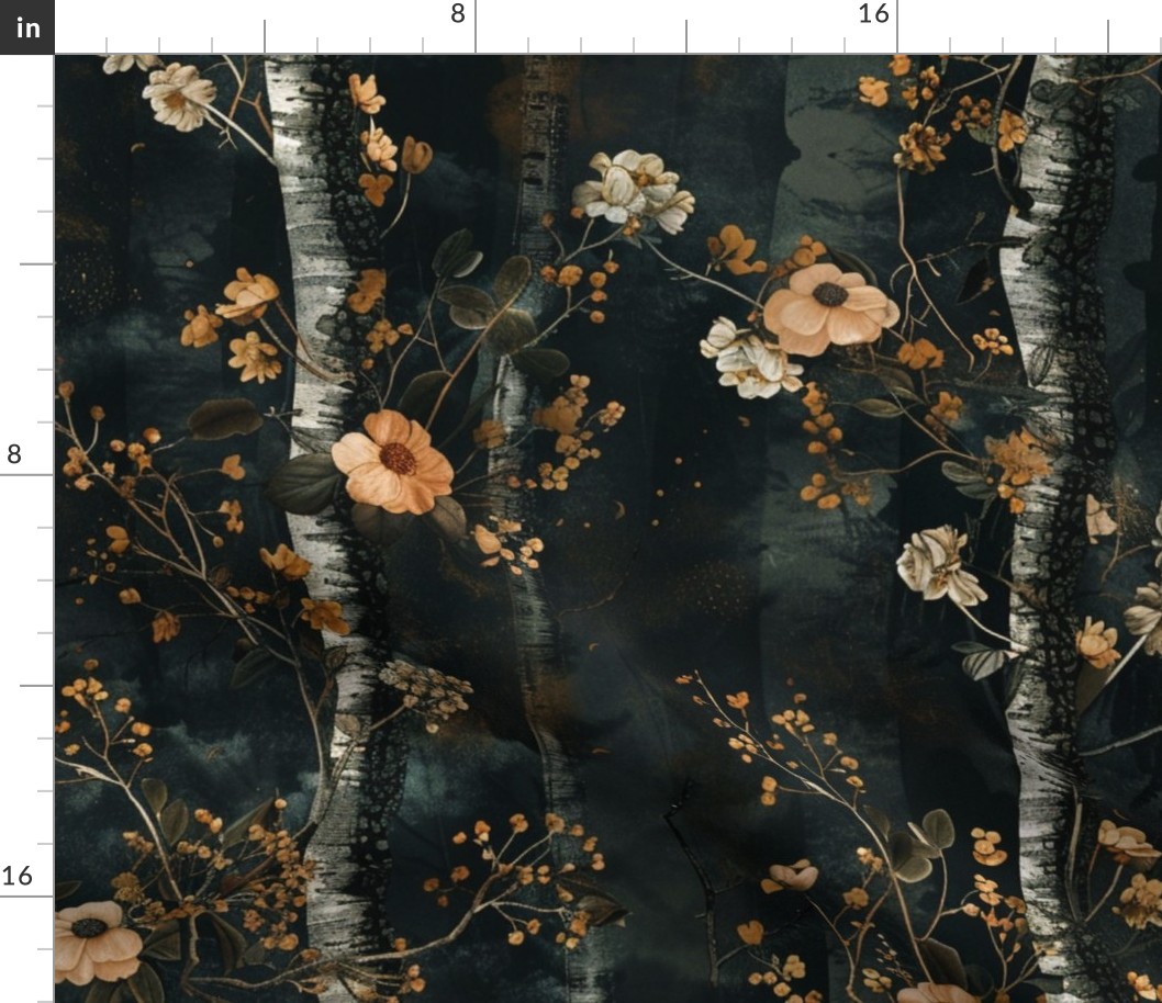floral birch distressed background 