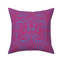 Dot Damask - Hot Pink & Electric Blue, Symmetrical Boho Tribal Dot Pattern Reminiscent of Damask Designs