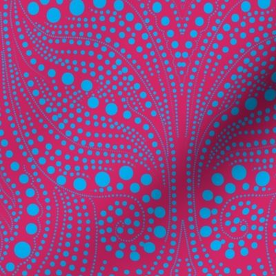 Dot Damask - Hot Pink & Electric Blue, Symmetrical Boho Tribal Dot Pattern Reminiscent of Damask Designs