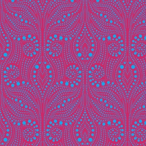 Dot Damask - Hot Pink & Electric Blue, Symmetrical Boho Tribal Dot Pattern Reminiscent of Damask Designs