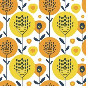 Oragne One - Scandinavian style bright florals on white background  - small scale