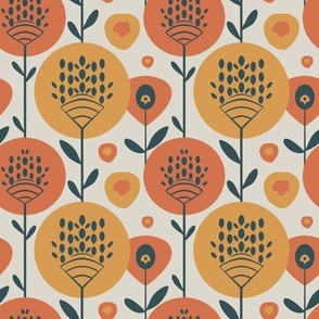 Oragne One - Scandinavian style florals on light gray background  - small scale