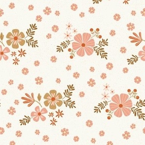 Retro floral in pinks and browns on cream