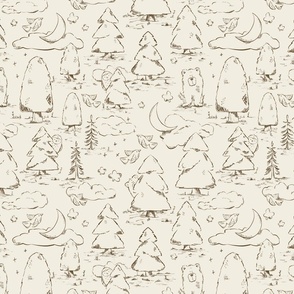Woodland Kids Toile (Cream and Brown) (Large Scale)(10.5"/12")