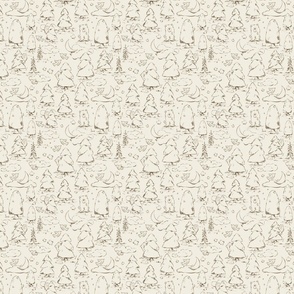 Woodland Kids Toile (Cream and Brown) (Small Scale)(5.25"/6")