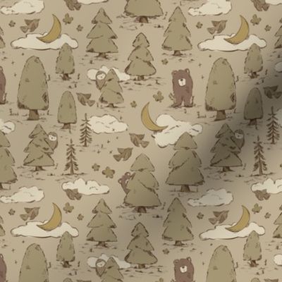 Woodland Kids Toile (Full Colour, Brown) (Small Scale)(5.25"/6")