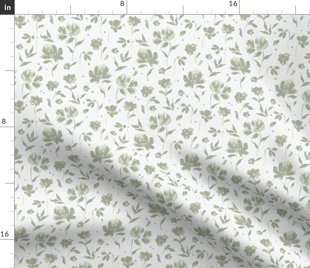 (S) Painted Wildflowers | Soft Apple Green and White | Small Scale
